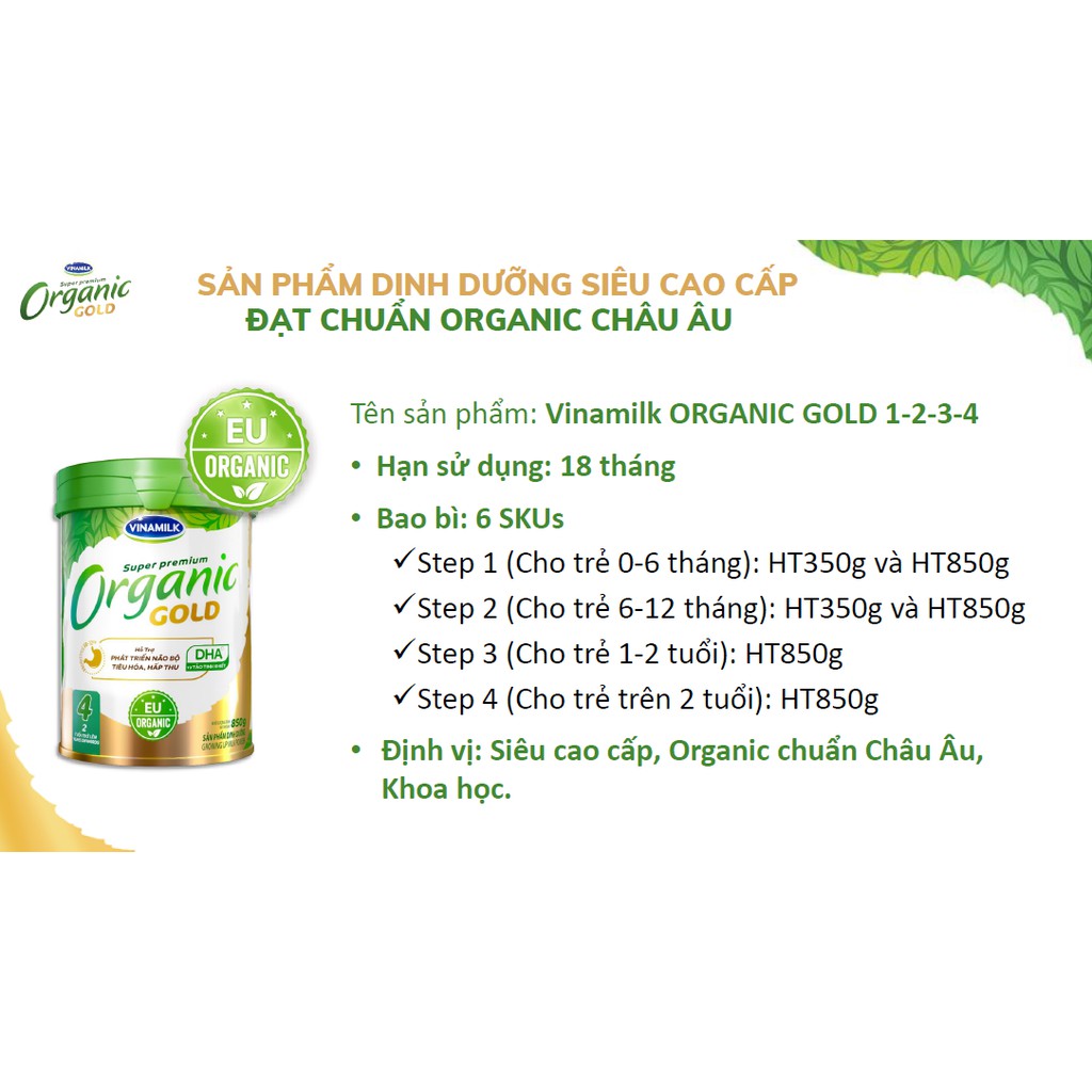 Sữa dinh dưỡng công thức Vinamilk Organic Gold 1- 2 Hộp 350g