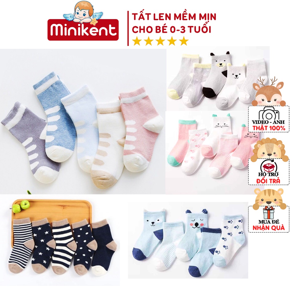 Set 5 đôi tất cổ cao len mềm mịn cho bé từ sơ sinh đến 3 tuổi