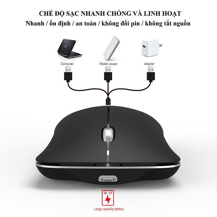 Chuột không dây bluetooth HXSJ T23 5.1 2.4GHz siêu mỏng tự sạc,ko tiếng ồn cho pc laptop, máy tính Bluetooth, tivi