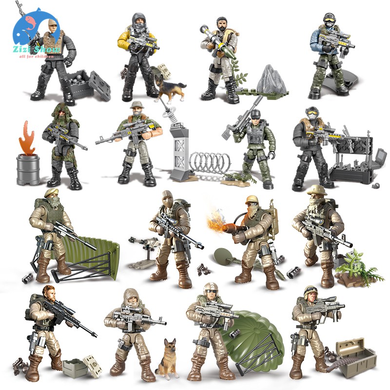 [Leyu] Khối xây dựng nhân vật nhỏ hành động Đồ chơi lính quân đội Call of Duty Man Model Assembly Tương thích với đồ chơi khối quân sự Lego Mega