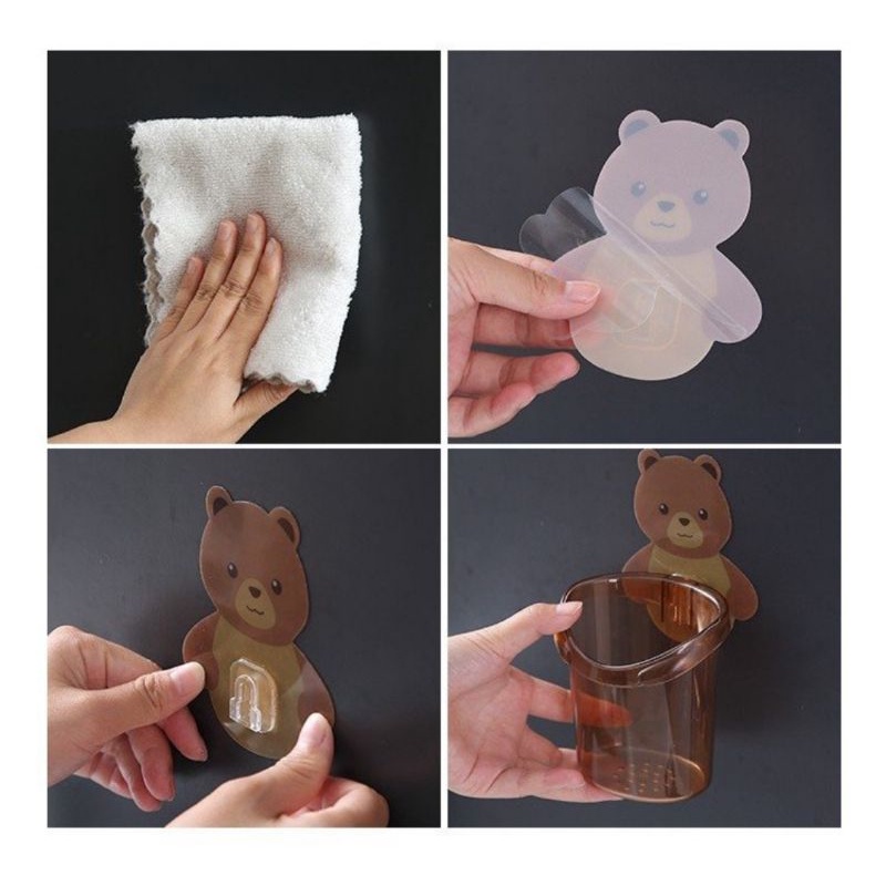 Kệ dán phòng tắm đựng kem đánh răng, bàn chải đánh răng hình gấu dễ thương.