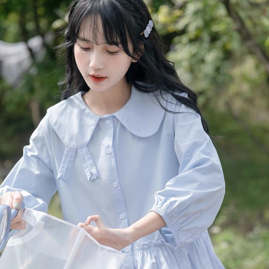 Áo Sơ Mi Cổ Búp Bê Tay Dài Dáng Rộng Thời Trang Mùa Xuân Mới Xinh Xắn Cho Nữ 2022
