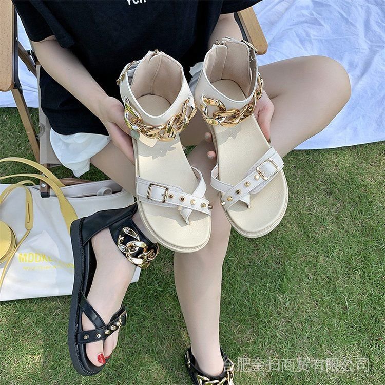 Giày Sandal Mùa Hè 2022 Đế Bằng Phong Cách La Mã Thời Trang Dễ Phối Đồ Cho Nữ