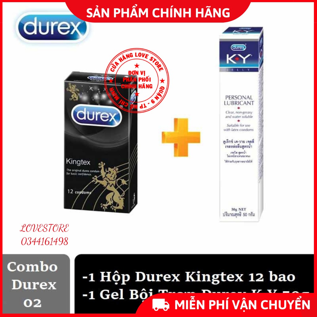 Bao cao su Durex Kingtex siêu mỏng Chống Suất Tinh Sớm 1 Hộp 12 cái + Gel KY.