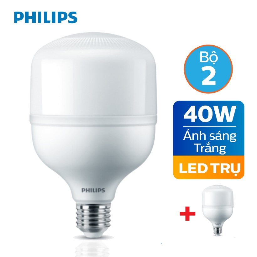 Bộ 2 Bóng đèn Philips LED Trụ TForce core 40W HB E27- Ánh sáng trắng/ Ánh sáng vàng