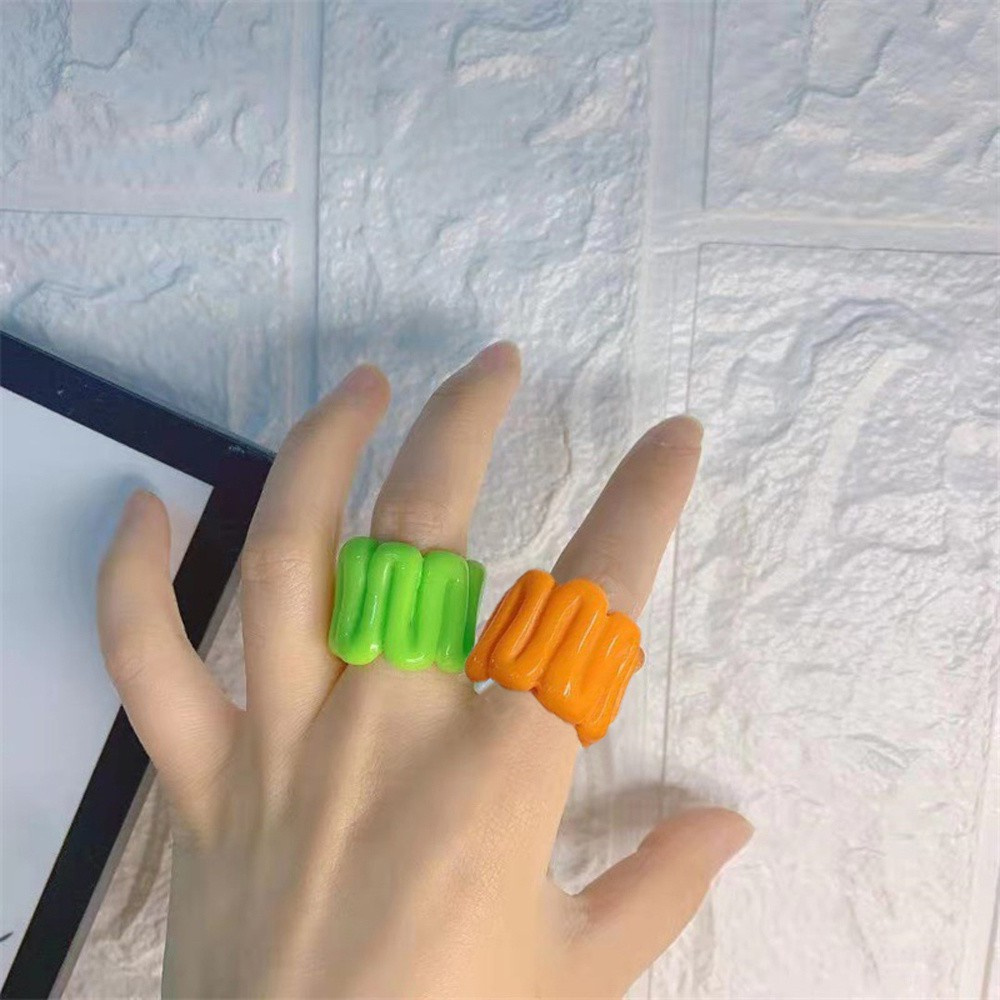 Nhẫn Acrylic Hình Trái Cây / Mắt Vịt / Dâu Tây Dễ Thương Vui Nhộn Thời Trang Cho Nữ