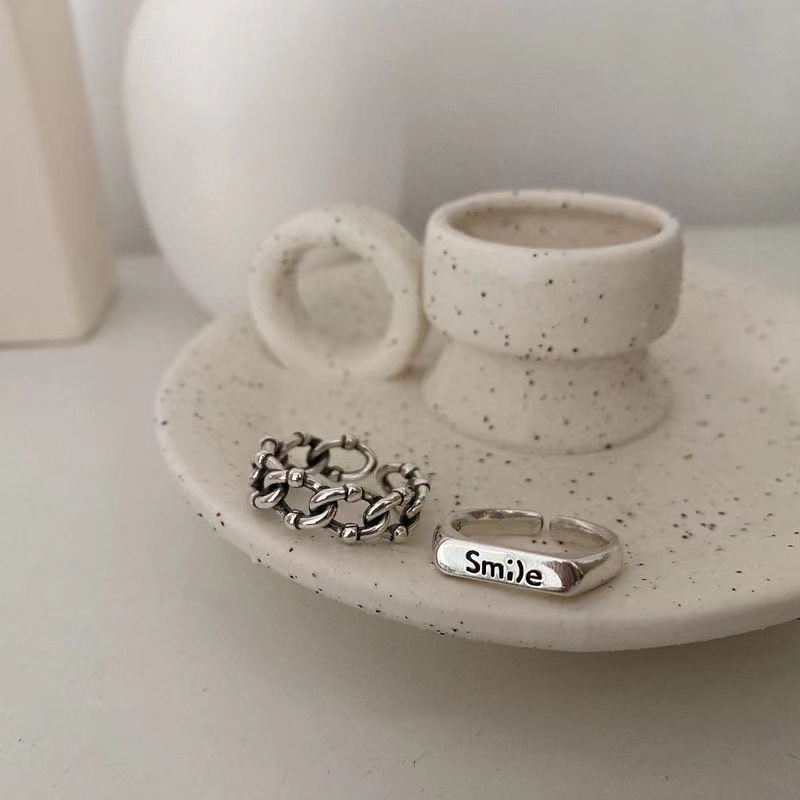 Set 2 nhẫn bạc IF YOU họa tiết mặt cười thời trang Hàn Quốc