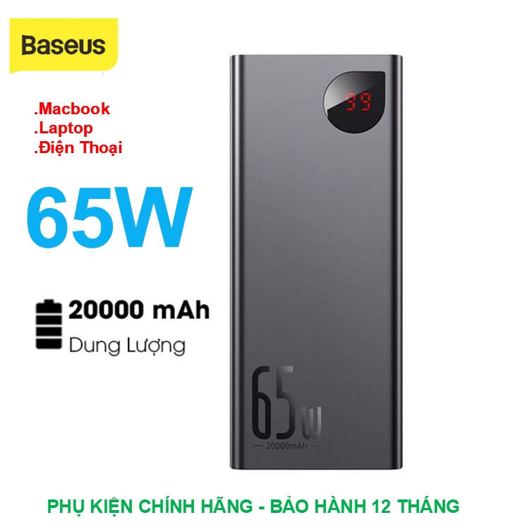 Pin sạc dự phòng công suất cao 65W 20000mAh Cho Laptop, Điện Thoại Baseus Adaman