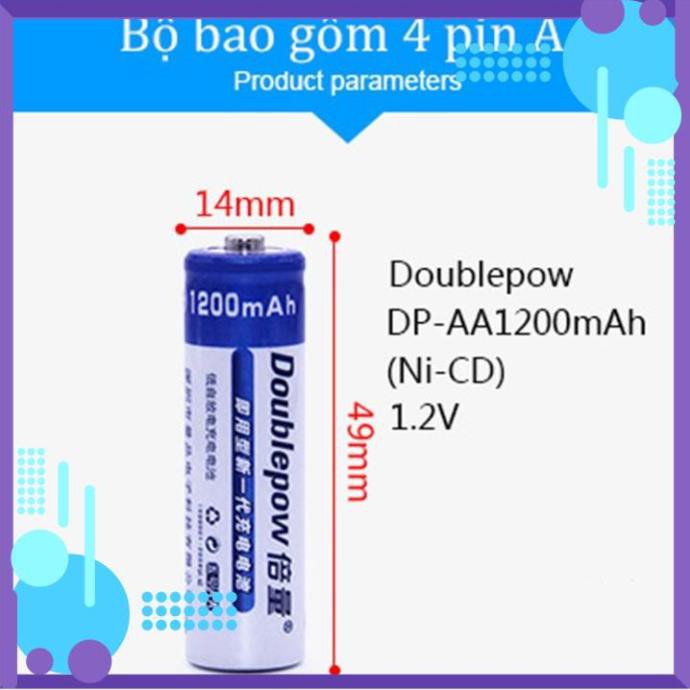 Combo bộ sạc đa năng Doublepow tặng kèm 4 pin tiểu sạc Doublepow AA 1200 mAh - Bộ sạc pin tiểu đa năng Doublepow DP-B02