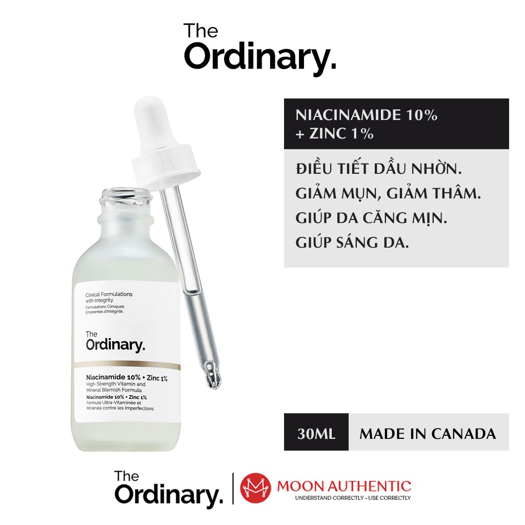 Serum The Ordinary Niacinamide 10% + Zinc 1% sáng da, thu nhỏ lỗ chân lông