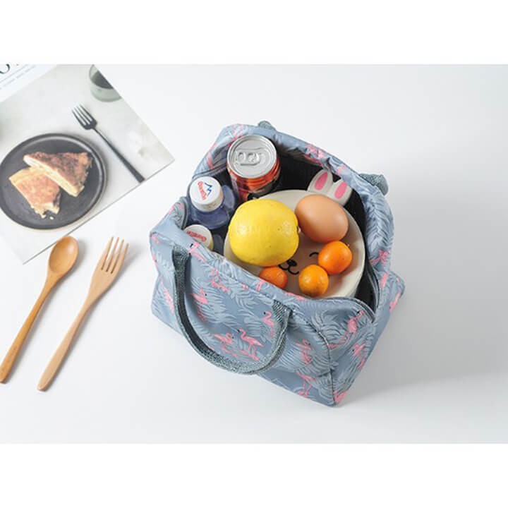 Túi giữ nhiệt đựng cơm văn phòng có khóa kéo họa tiết bắt mắt