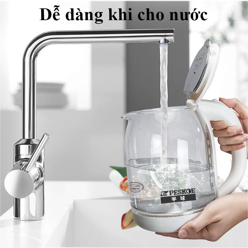 Ấm siêu tốc thủy tinh Peskoe, Kalas, Bình đun nước đựng nước trong suốt tinh tế hiện đại dung tích 2 lít màu trắng