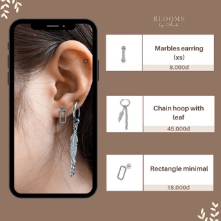 Khuyên xỏ bi khuyên chuỗi BTS Lá khuyên chữ nhật minimal thép y tế không gỉ X8