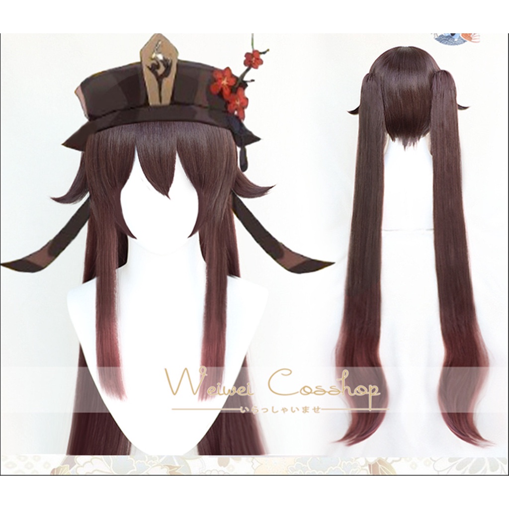 Genshin Impact Cosplay HuTao Wig Hu Tao Tóc Giả Đuôi Ngựa Màu Gradient Hóa Trang