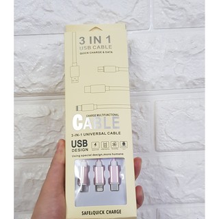Cáp 3 đầu (Micro Usb, Type C, Lightning ) dây dù dài 1m