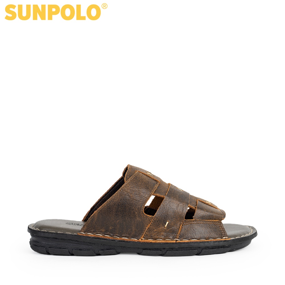 Dép quai ngang nam da bò cao cấp SUNPOLO AQN013 - Có Big size 44 45
