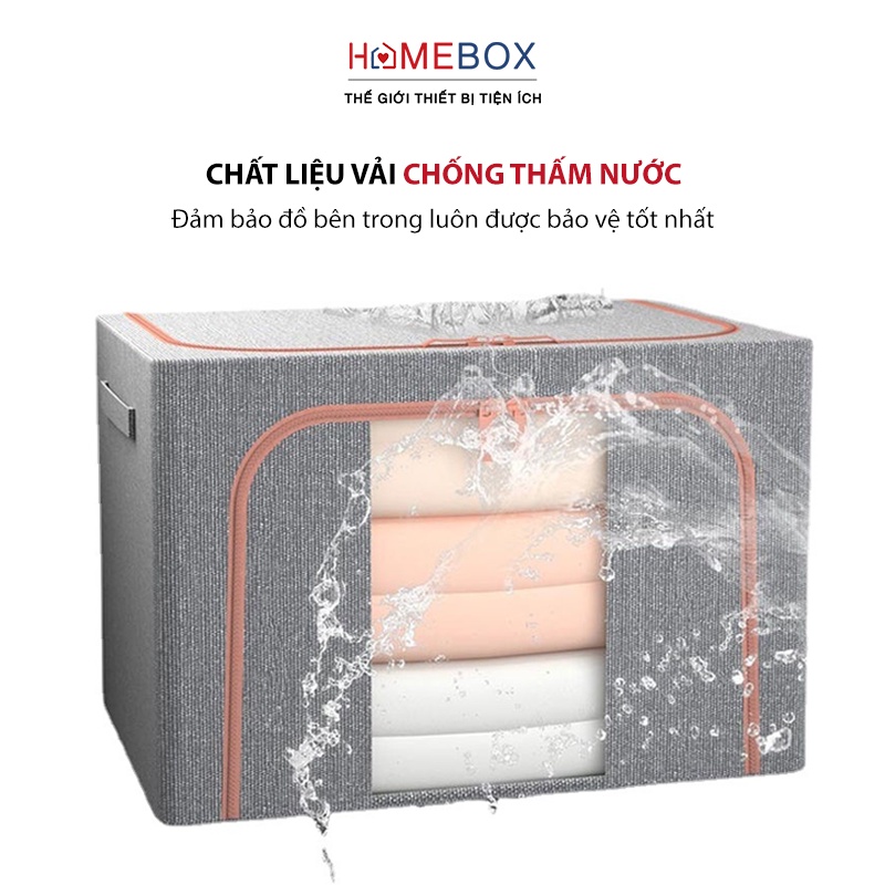 Hộp đựng quần áo tất vớ khung thép gấp gọn - Hộp đựng đồ đa năng có nắp size lớn, Túi vải đựng quần áo sắp xếp nhà cửa