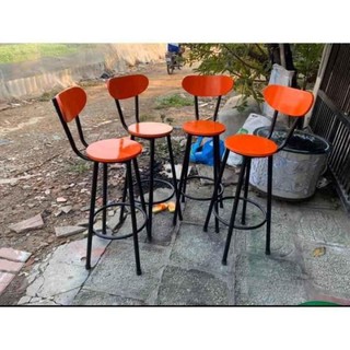 Ghế quầy bar chân sắt sơn tĩnh điện mặt và tựa bằng gỗ