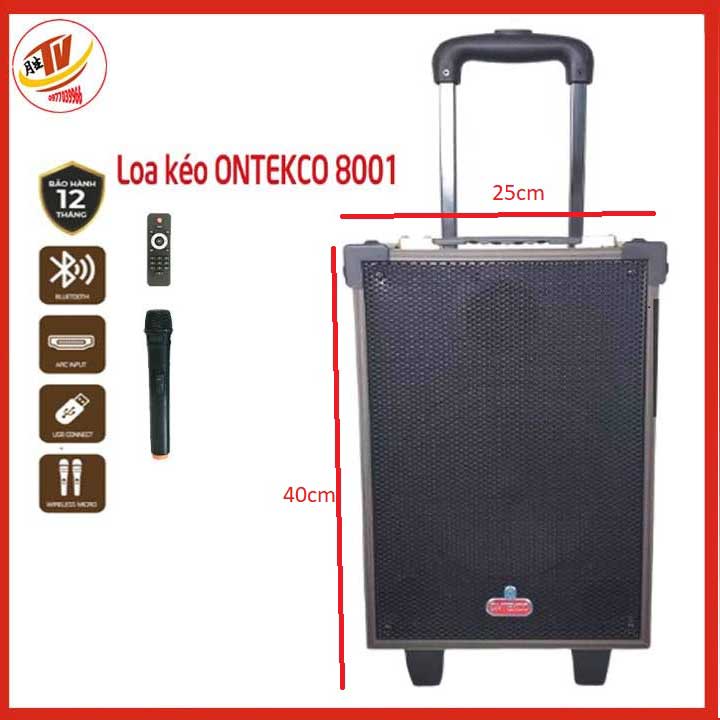 Loa kéo bluetooth Ontekco 8001 di động Tặng kèm 1 mic không dây,Thùng gỗ cao cấp - Bảo hành 12 tháng chính hãng