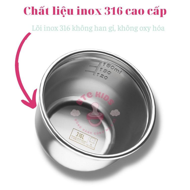 Cốc uống sữa có ống hút cho bé chất liệu thép 316 cao cấp không gỉ, cách nhiệt tuyệt đối, có nắp đậy, vệ sinh dễ dàng