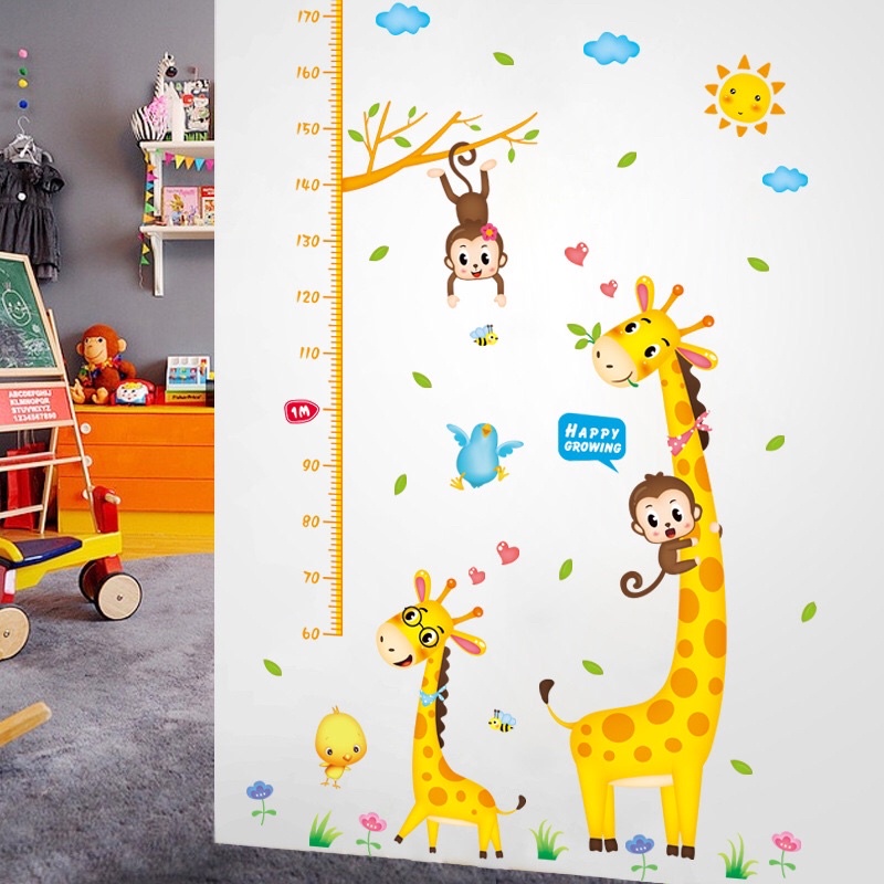 Decal thước đo chiều cao cho bé mẫu hươu cao cổ.