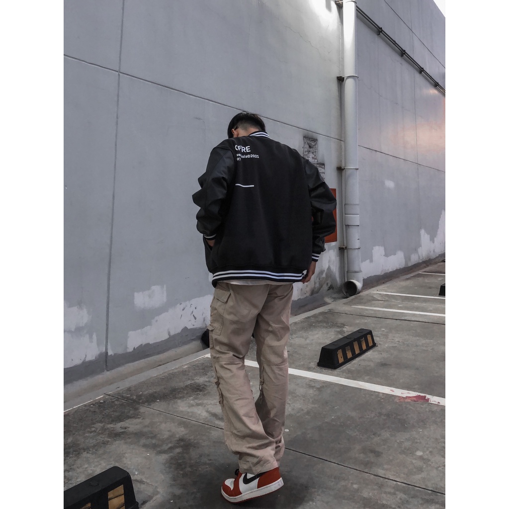 Áo Khoác Da Bomber Cao Cấp Màu Đen Nam Nữ Form Rộng 2 Lớp Thêu Local Brand Xfire