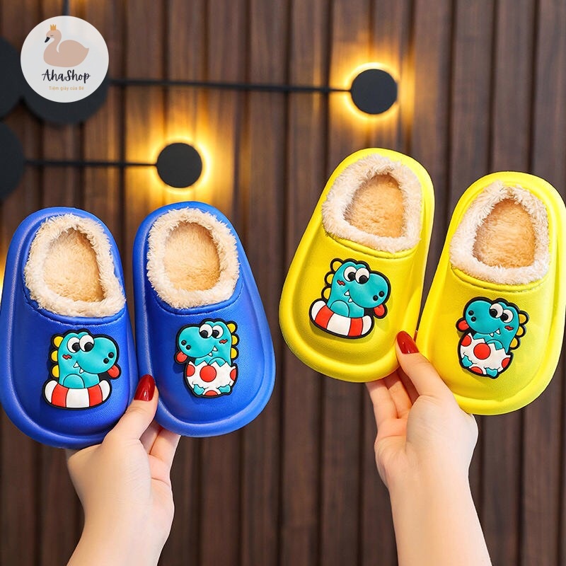 [SẴN - VIDEO THẬT] Dép Sục Cross Lót Lông Hình Khủng Long Cho Bé Trai Bé Gái K046