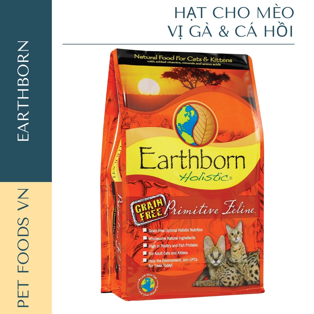 Hạt cho mèo EARTHBORN Primitive Feline 6kg vị Gà, Cá Hồi &amp; Cá Trích