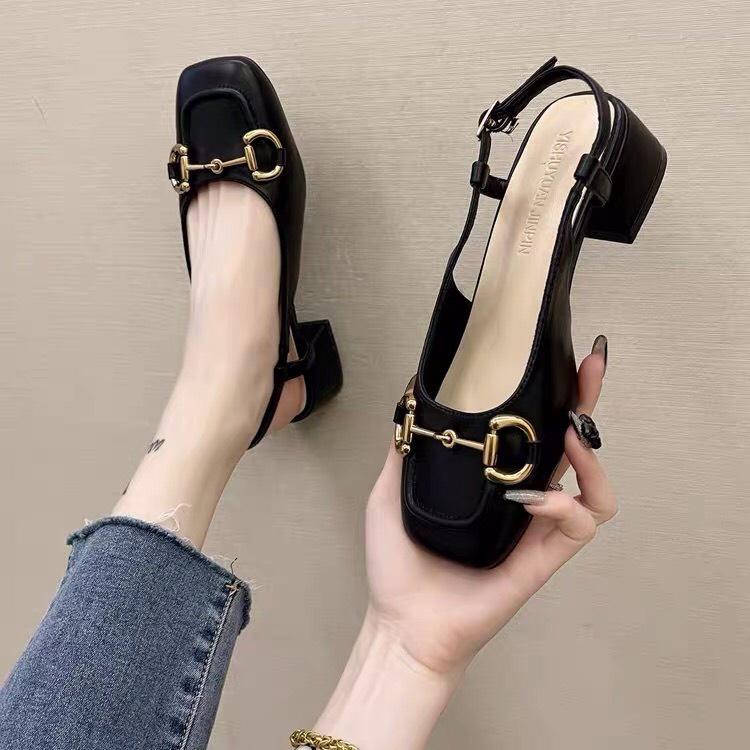 GIÀY CAO GÓT NỮ sục gót vuông mũi vuông 2,5cm dáng sandal slingback thời trang công sở đẹp -XS22