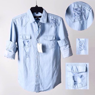 ÁO SƠ MI DENIM RÁCH