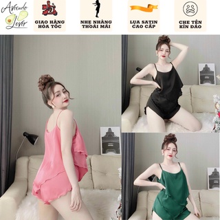 Đồ ngủ nữ, hai dây sexy lụa Satin cao cấp mềm mại xinh xắn < 60kg, nhiều màu-Che tên kín đáo