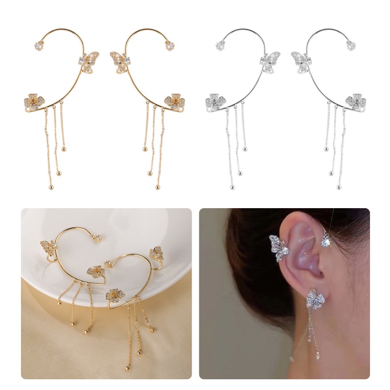 Lxsm Bông Tai Dạng Kẹp Hình Bướm Đính Đá Zircon Nhẹ Nhàng Sang Trọng