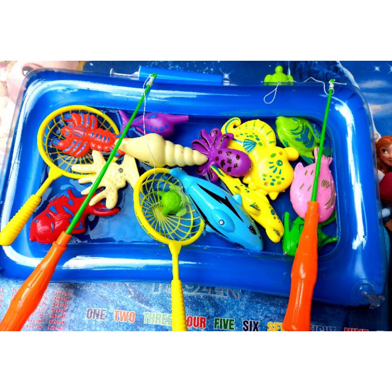 Đồ chơi câu cá nam châm trên cạn và dưới nước gồm phao 2 cần câu cá ,cá nhựa phát sáng, 2 vợt bắt cá, Đồ chơi trẻ em