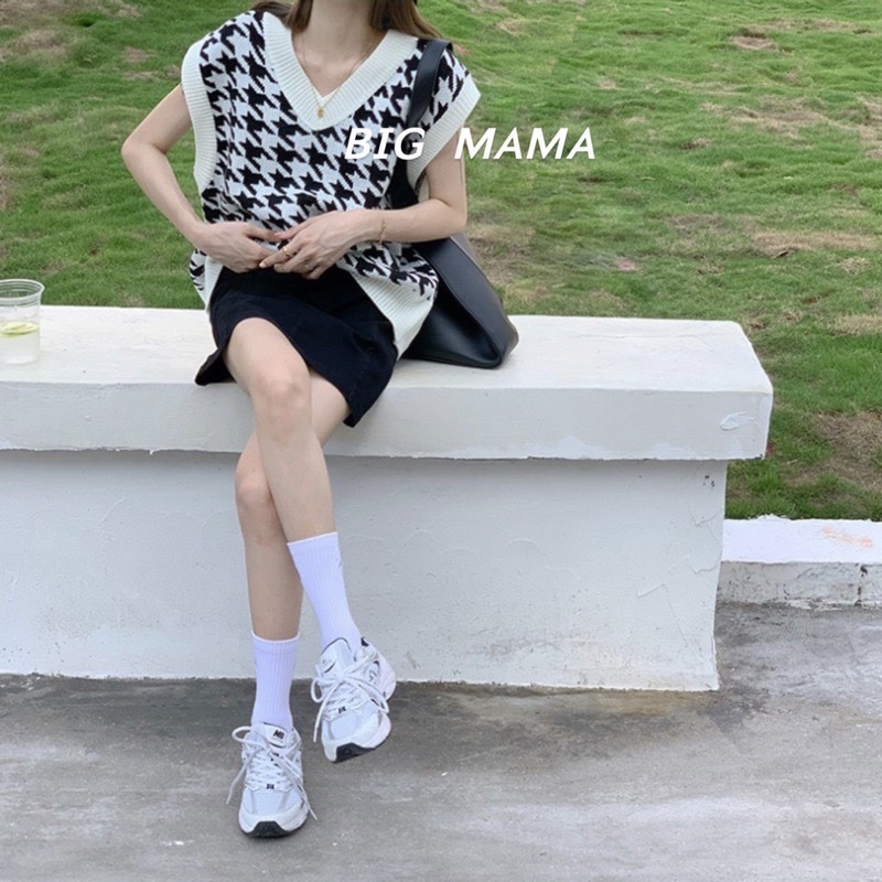 Áo gile len hoạ tiết trắng đen style Hàn Quốc
