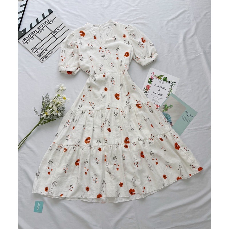Đầm midi hoa đỏ (Hamy) | BigBuy360 - bigbuy360.vn