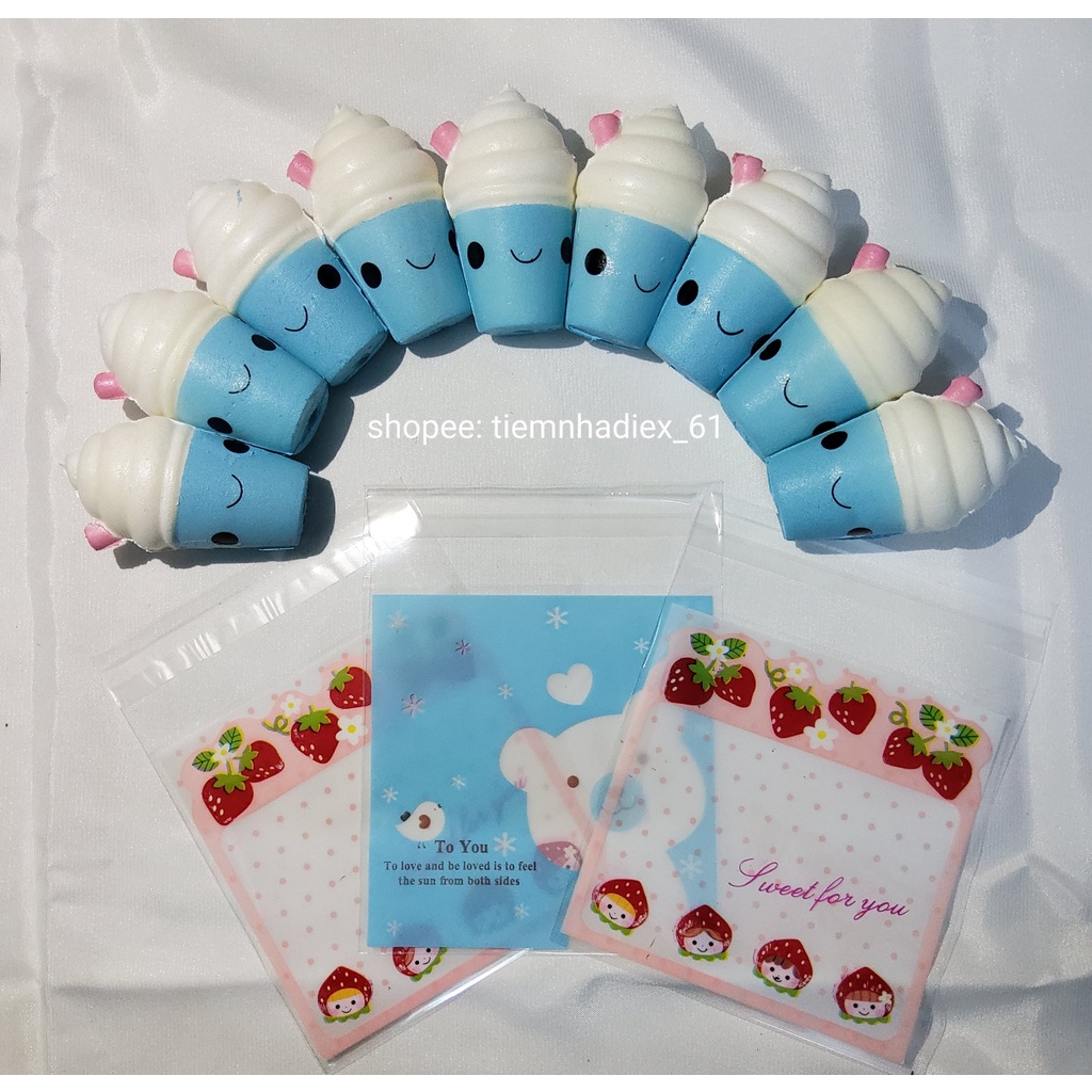 Squishy ly kem mini màu xanh ( mô tả)