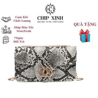 Túi đeo chéo nữ mini, Túi xách đeo chéo nữ mini vân da trăn retro CHIP XINH DC08