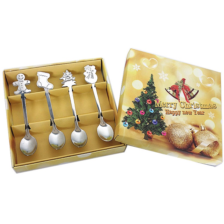 Bộ 4 Muỗng Cà Phê Bằng Thép Không Gỉ Họa Tiết Giáng Sinh Thời Trang