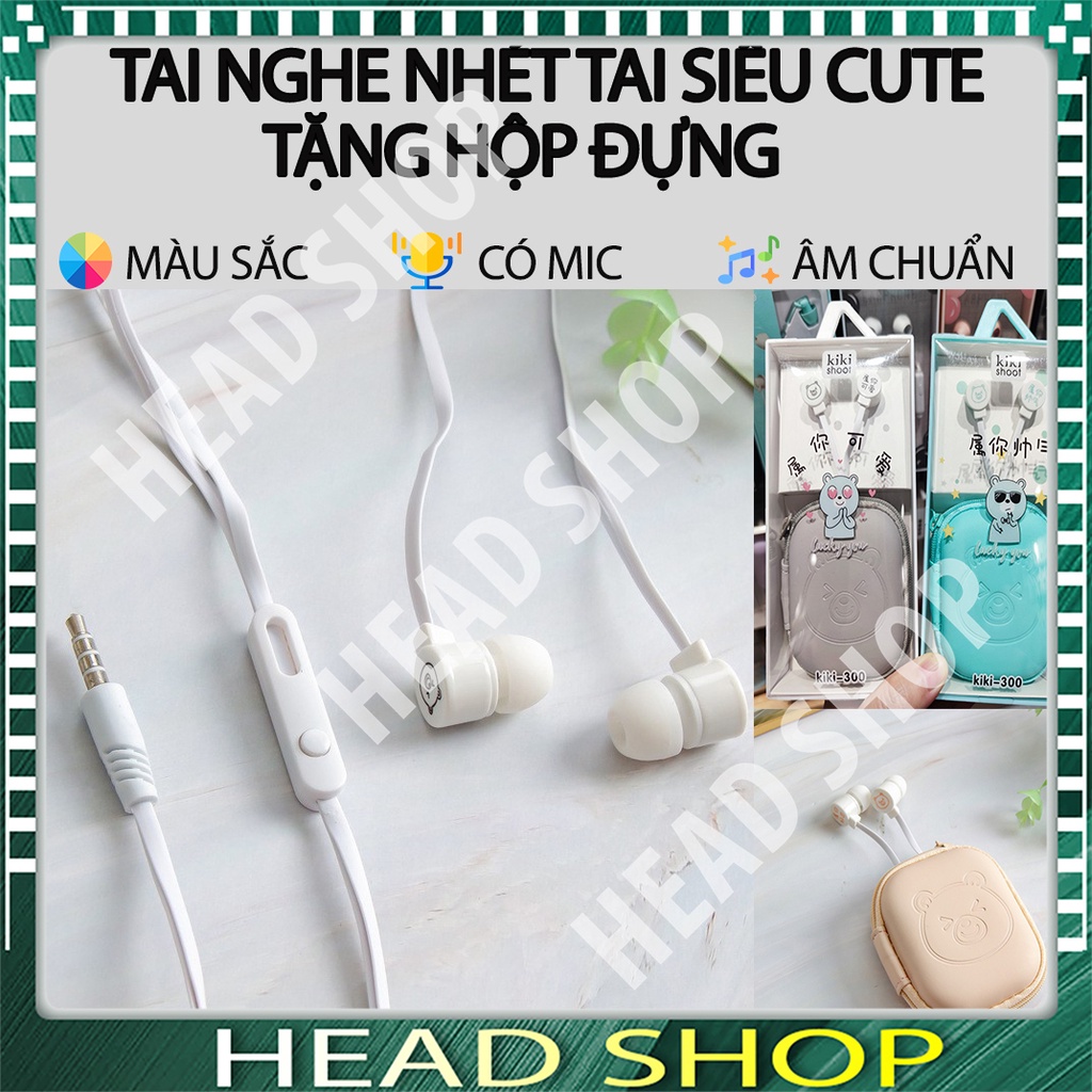 Tai Nghe Nhét cắm dây 3.5mm KiKi-300 Có Mic tặng hộp đựng Họa Tiết Hoạt Hình cho điện thoại và các thiết bị Head Shop