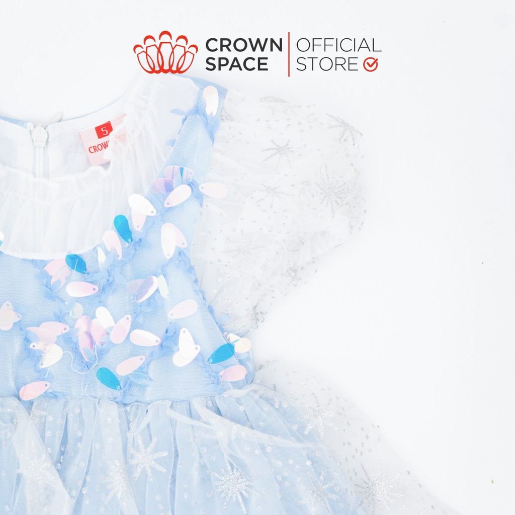 Váy Công Chúa Elsa Xanh Pastel Chính Hãng Crown Kids Size 5-10 Lót Cotton Thoáng Mát CKGS2810906.BL