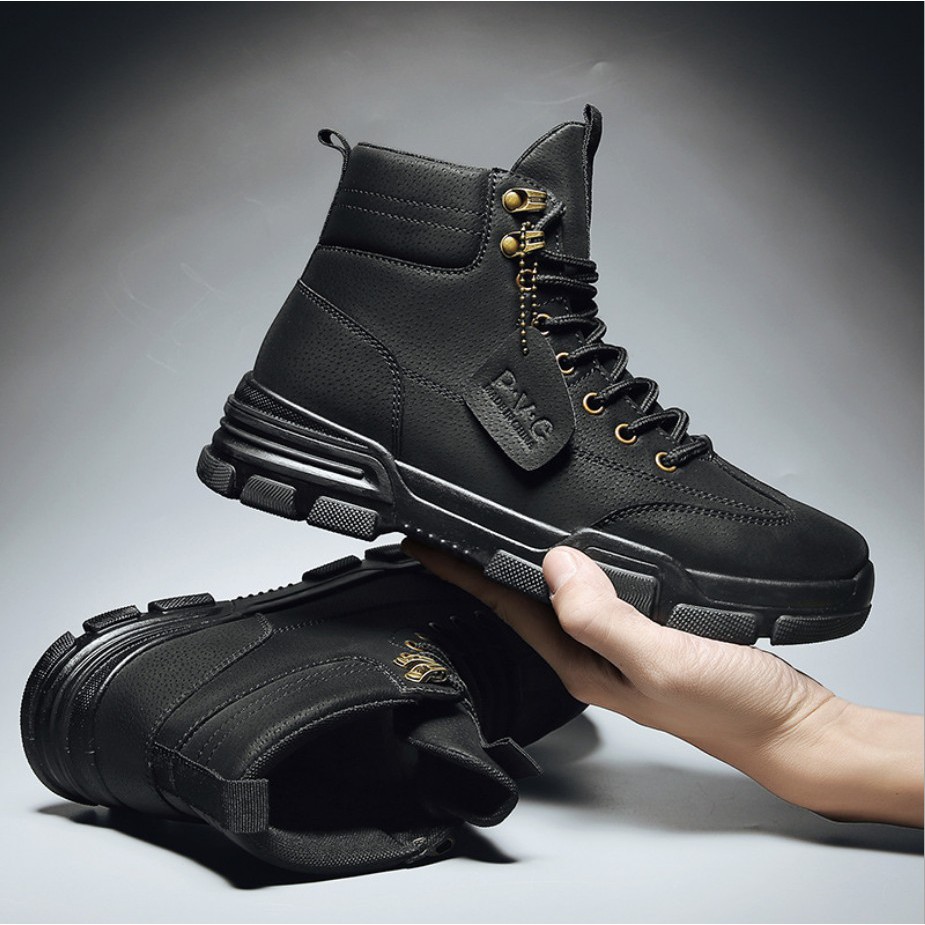 Giày Sneaker nam cổ cao, bốt nam da lì phong cách bụi bặm đường phố QA - 362