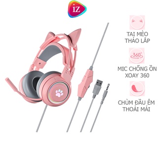 Tai nghe gaming chụp tai có mic kiểu dáng tai mèo