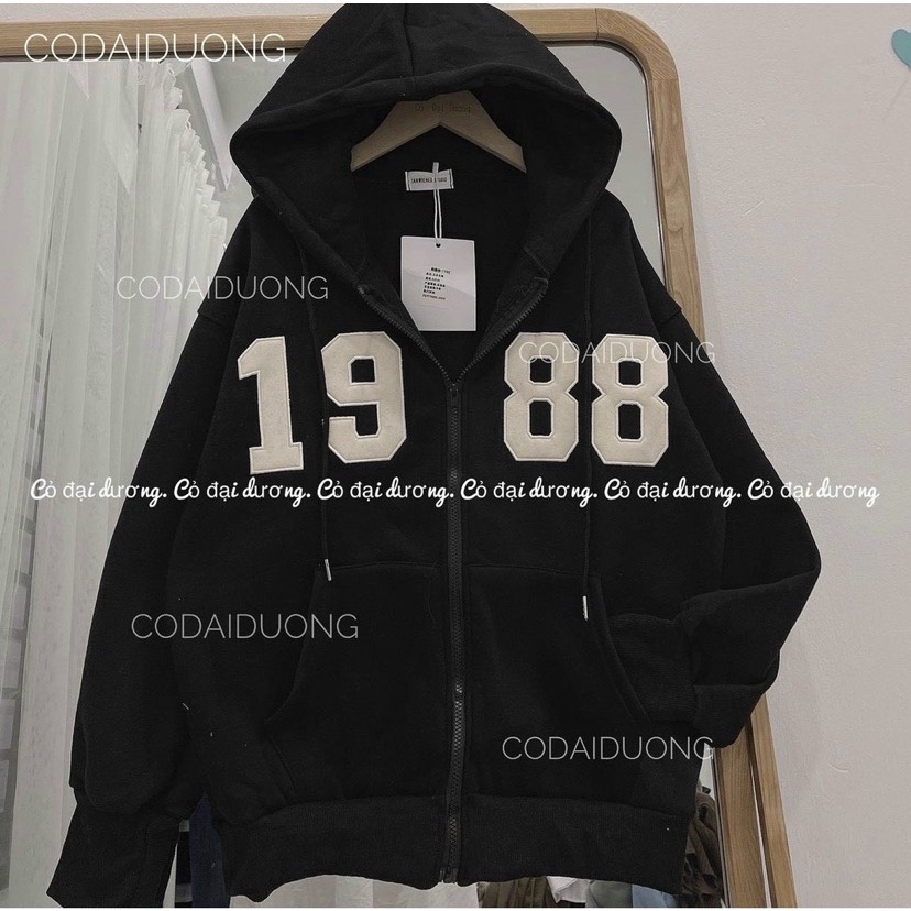 Áo Khoác Hoodie Kiểu Zip Kéo 1988 Phối Nón Rộng Che Nắng Giữ Nhiệt Đa Năng Thiết Kế Đơn Giản Tinh Tế Siêu Đẹp