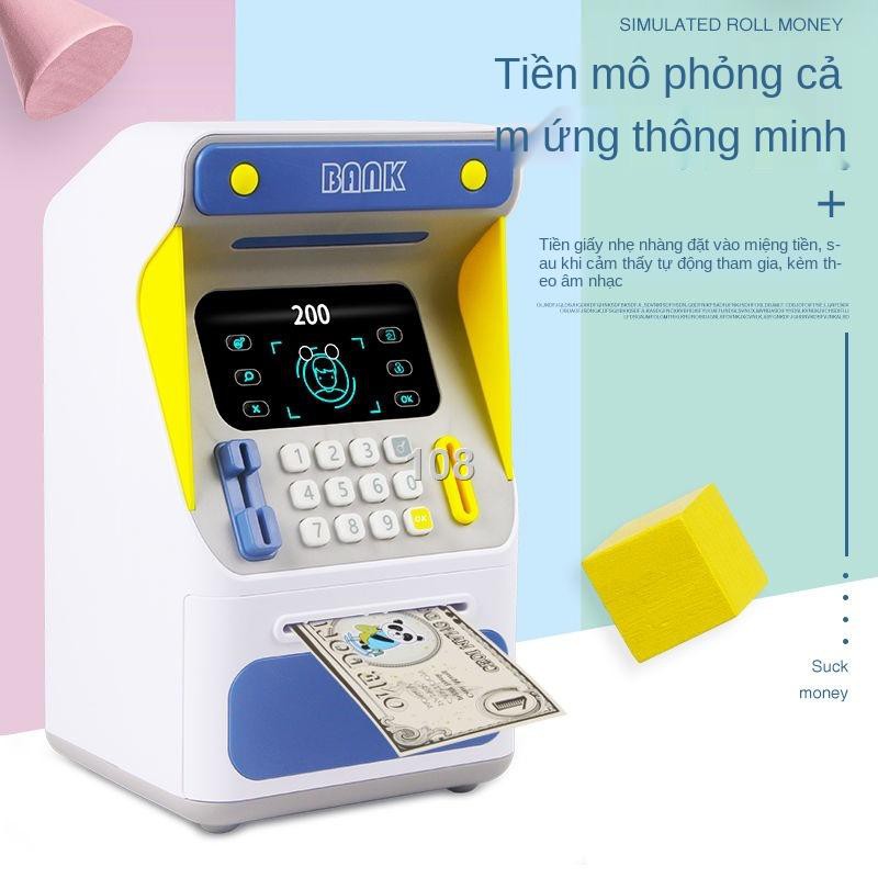 Emáy rút tiền atm trẻ em thông minh con heo đất có thể truy cập mật khẩu hộp nhận dạng khuôn mặt mạng cô gái màu đỏ