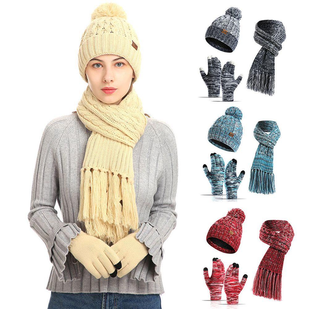 BSUNS Set Mũ beanie + Găng Tay + Găng Tay + Găng Tay Cảm Ứng Thời Trang