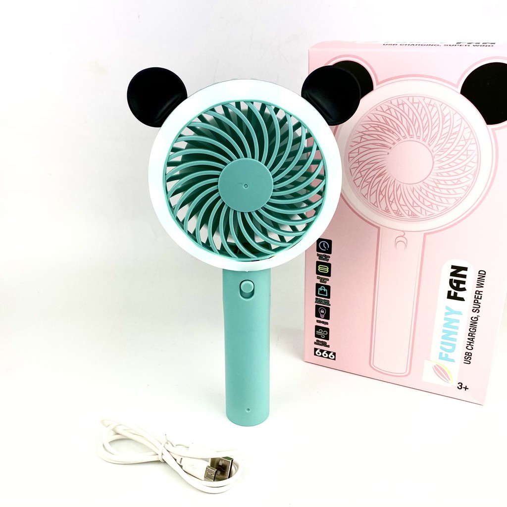 Quạt Mini Cầm Tay Sạc Pin Tích Điện Có Đèn Hình Gấu Trúc Nhiều Màu Gió Cực Mát Funny F666 | BigBuy360 - bigbuy360.vn