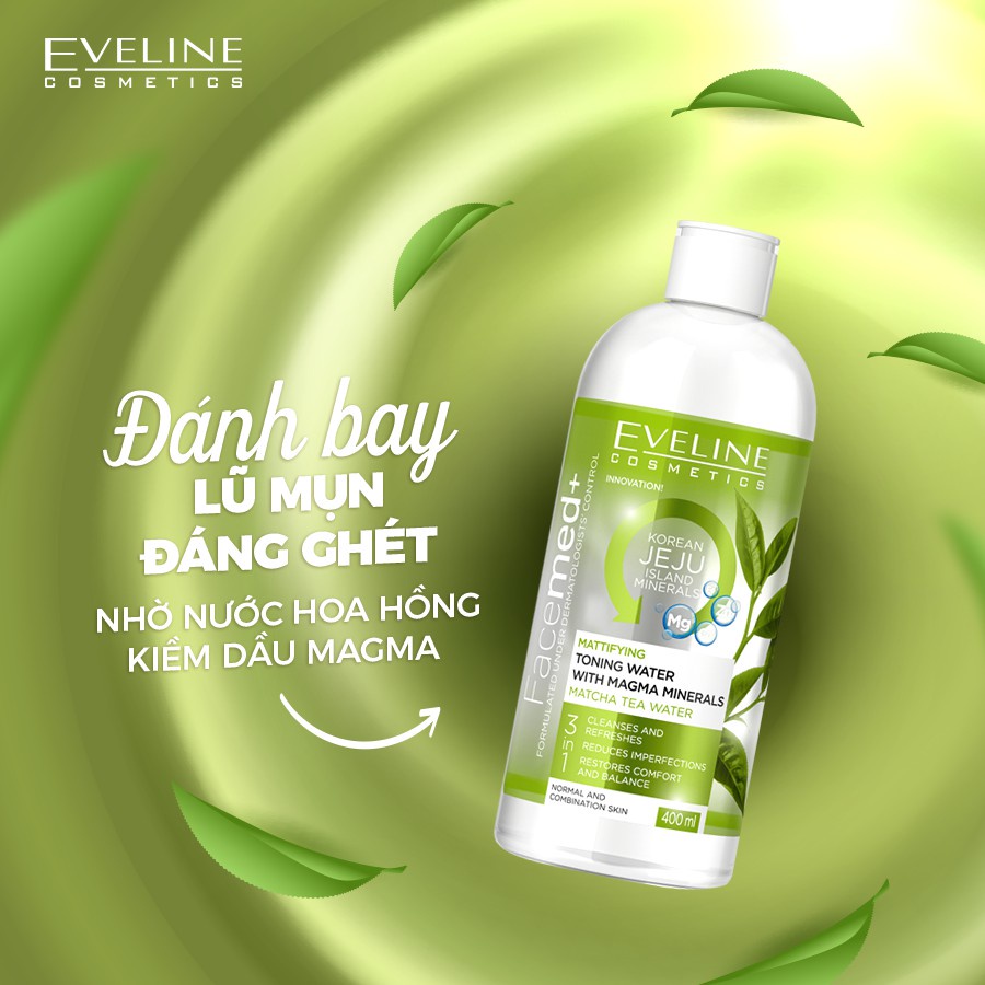 Nước Hoa Hồng Eveline Kiềm Dầu 400ml-Toner Với Khoáng Chất Magma Facemed Giúp Cân Bằng Độ Ẩm Của Da