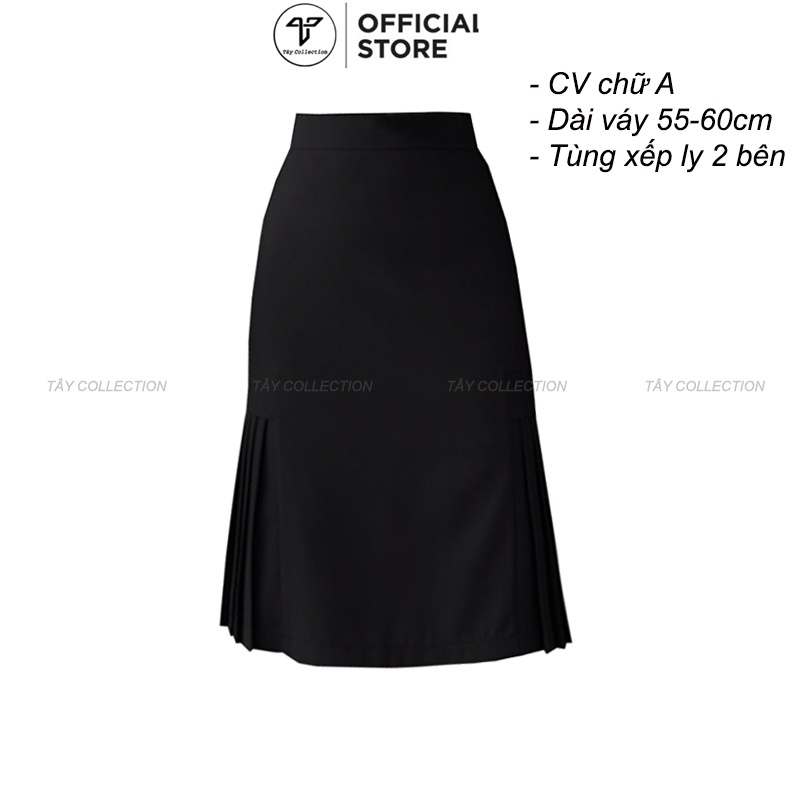 Chân váy midi chữ A tùng xếp ly 2 bên dài 55-60cm sang trọng và thanh lịch