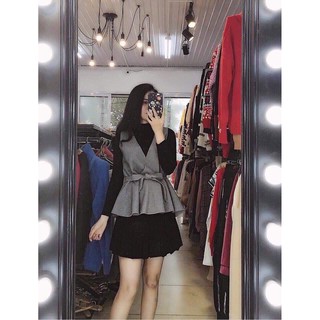 Set áo yếm da lộn kèm đai