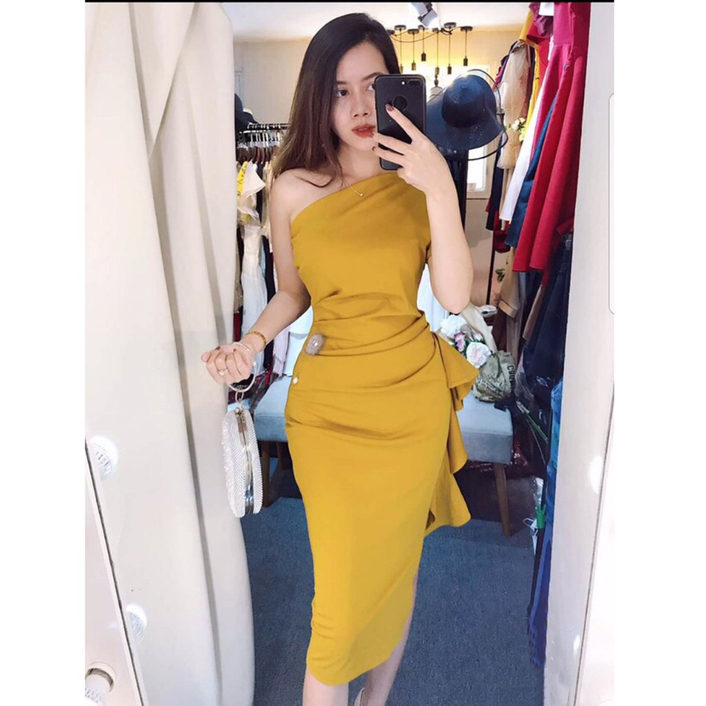 ĐẦM NỮ LỆCH VAI ÔM BODY NHÚN BÈO VẢI UMI CO GIÃN V307 | BigBuy360 - bigbuy360.vn